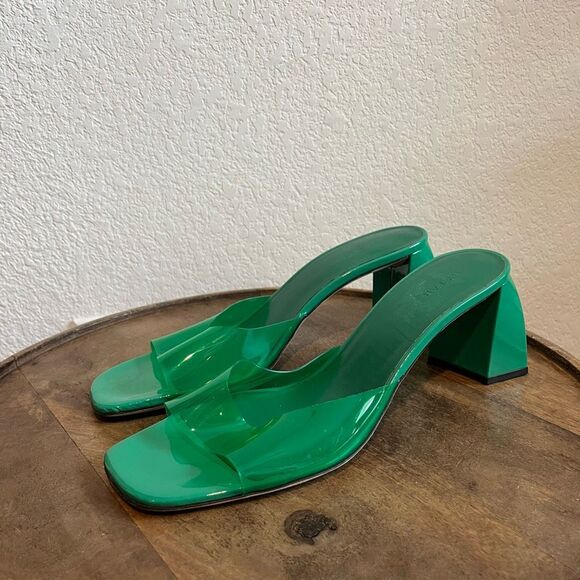 By Far Romy Clover Green PVC Patent Leather Heeled Slide Sandals Womens 40 US 10 - Picture 1 of 8
